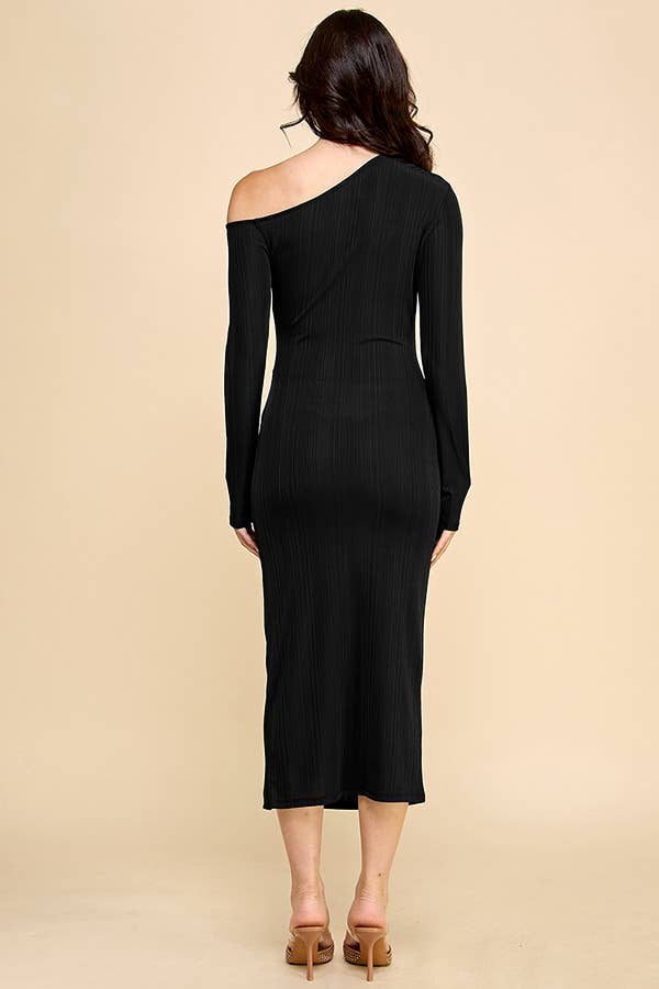 Raven One shoulder Ruched Midi Dress