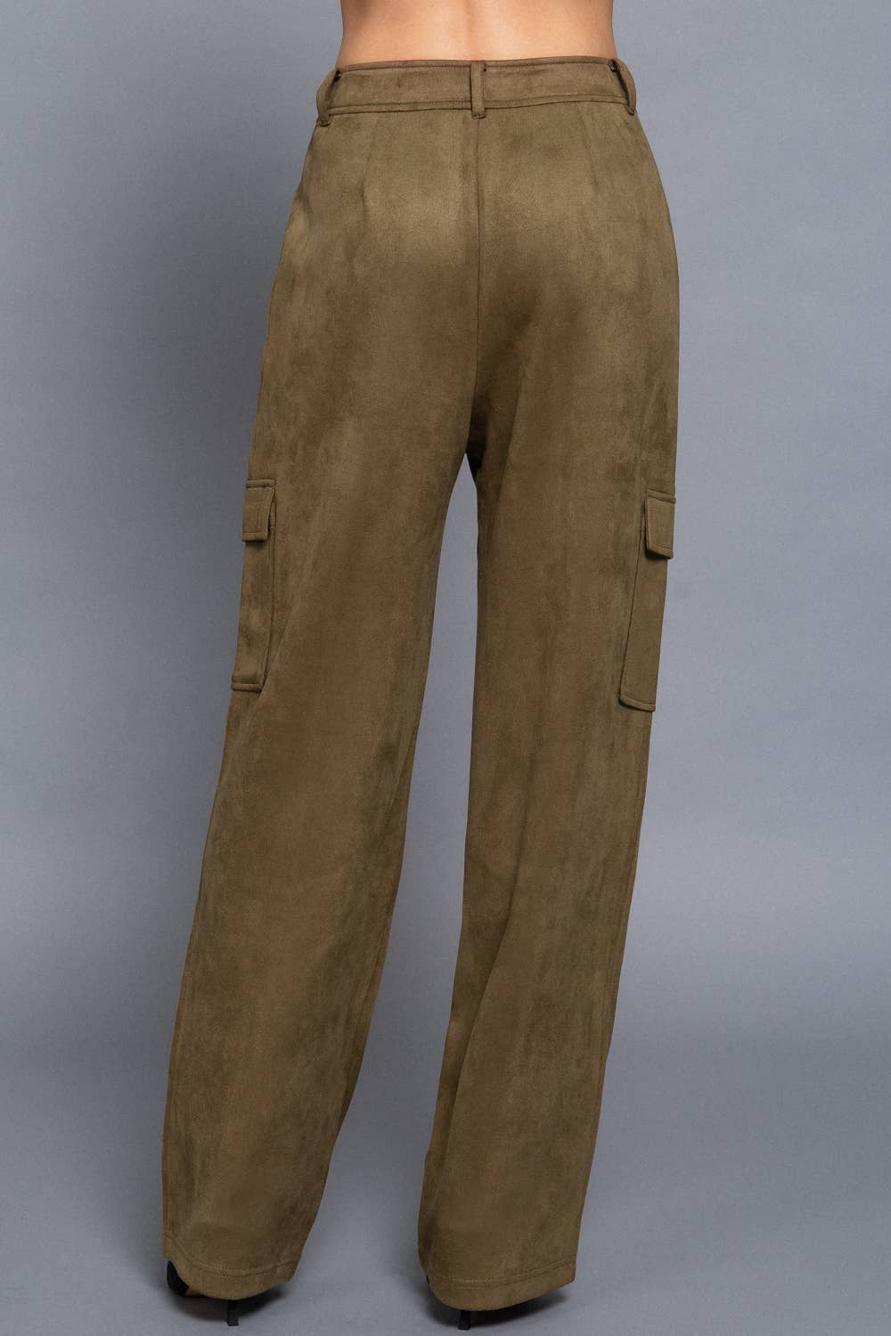 Veronica High Waist Straight Line Suede Cargo Pants