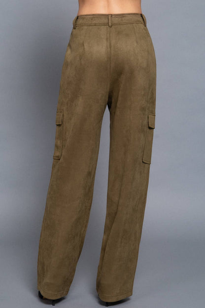 Veronica High Waist Straight Line Suede Cargo Pants