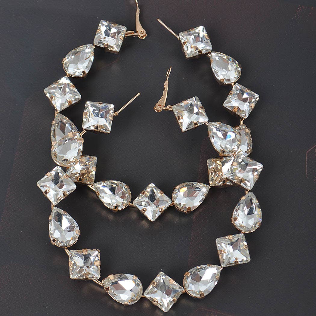 Princess Clear Rhinestone Hoop Earrings