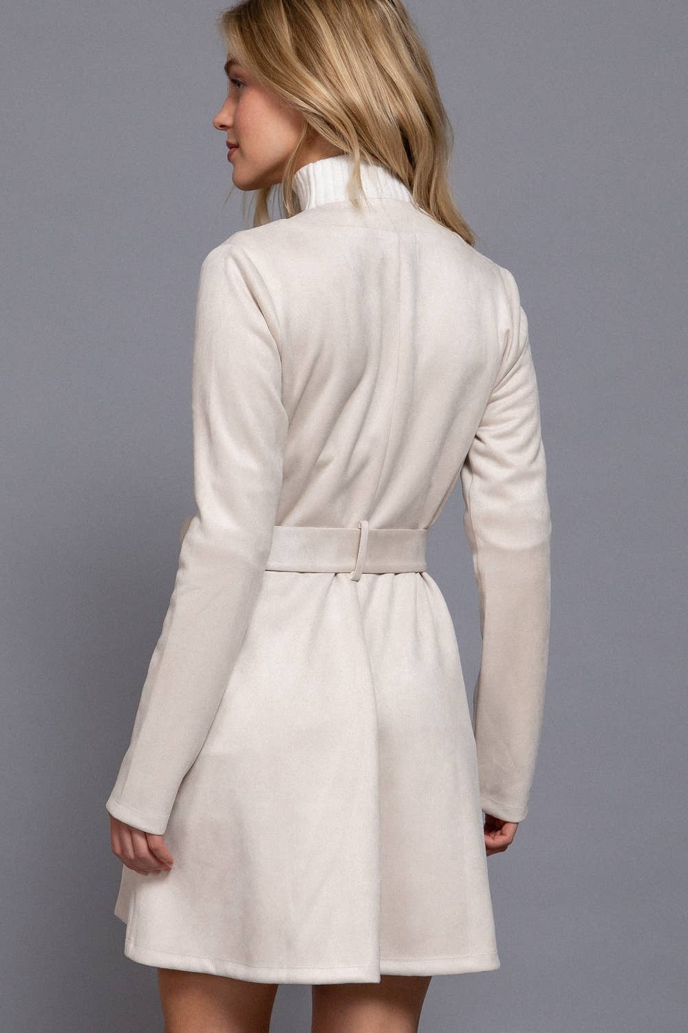 Briah V-Neck Zip-Up Belted Faux Suede Dress Jacket
