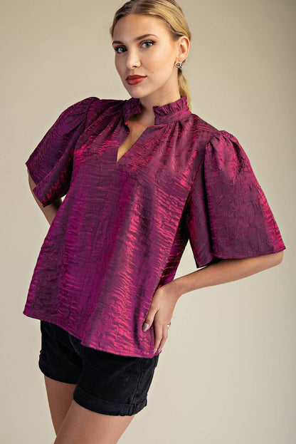 Zandria V-Neckline Short Flutter Sleeves Top