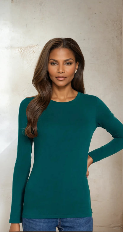 River Walk Long Sleeve Crew Neck Cotton Spandex Jersey Top