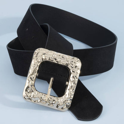 Vegan Suede Square Hammered Buckle Belt