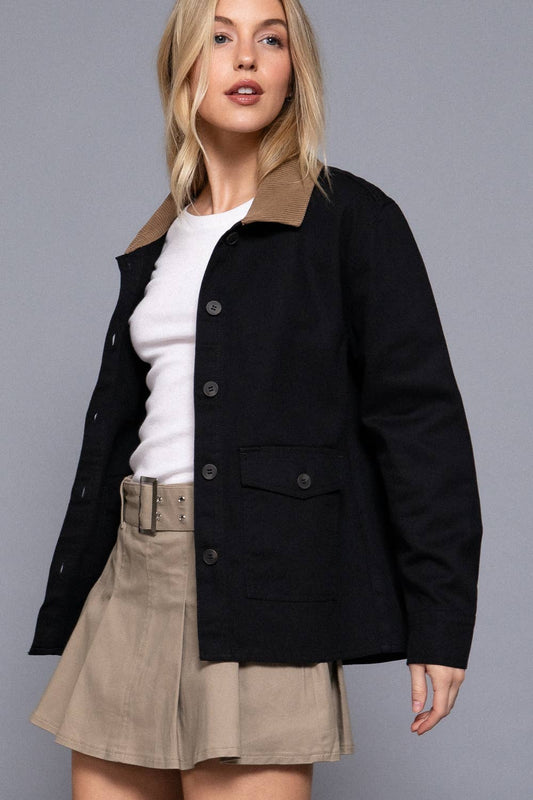 Theresa Corduroy Collar Detail Cotton Twill Work Jacket