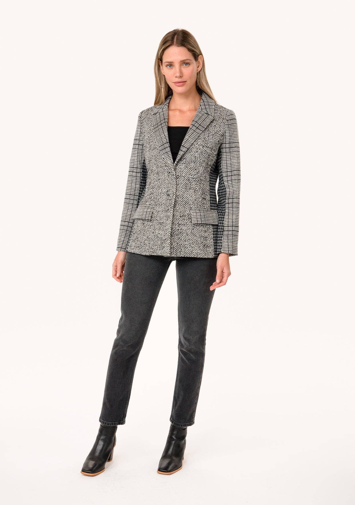 Jennifer Plaid Patchwork Single-Breasted Blazer