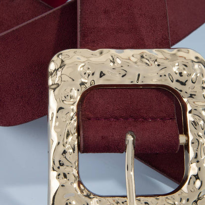 Vegan Suede Square Hammered Buckle Belt