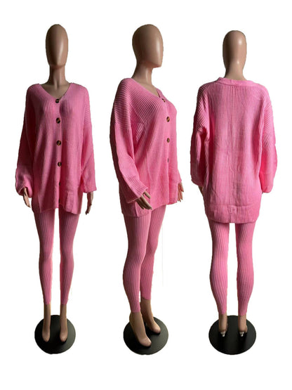 Tabitha Long-sleeved knitted sweater legging suits set 2pcs