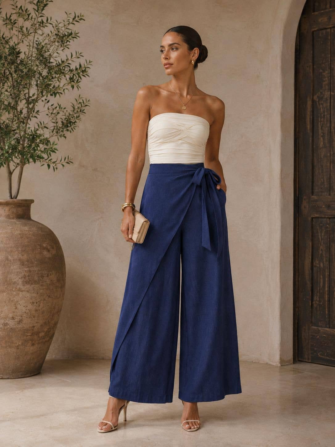 Ella Wrap Front Wide-Leg Pants by Tea & Cup