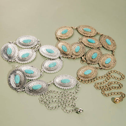 Western Turquoise Oval Concho Chain Belt