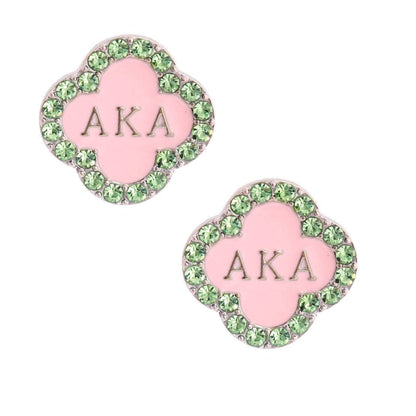 AKA Pink Green Sorority Studs