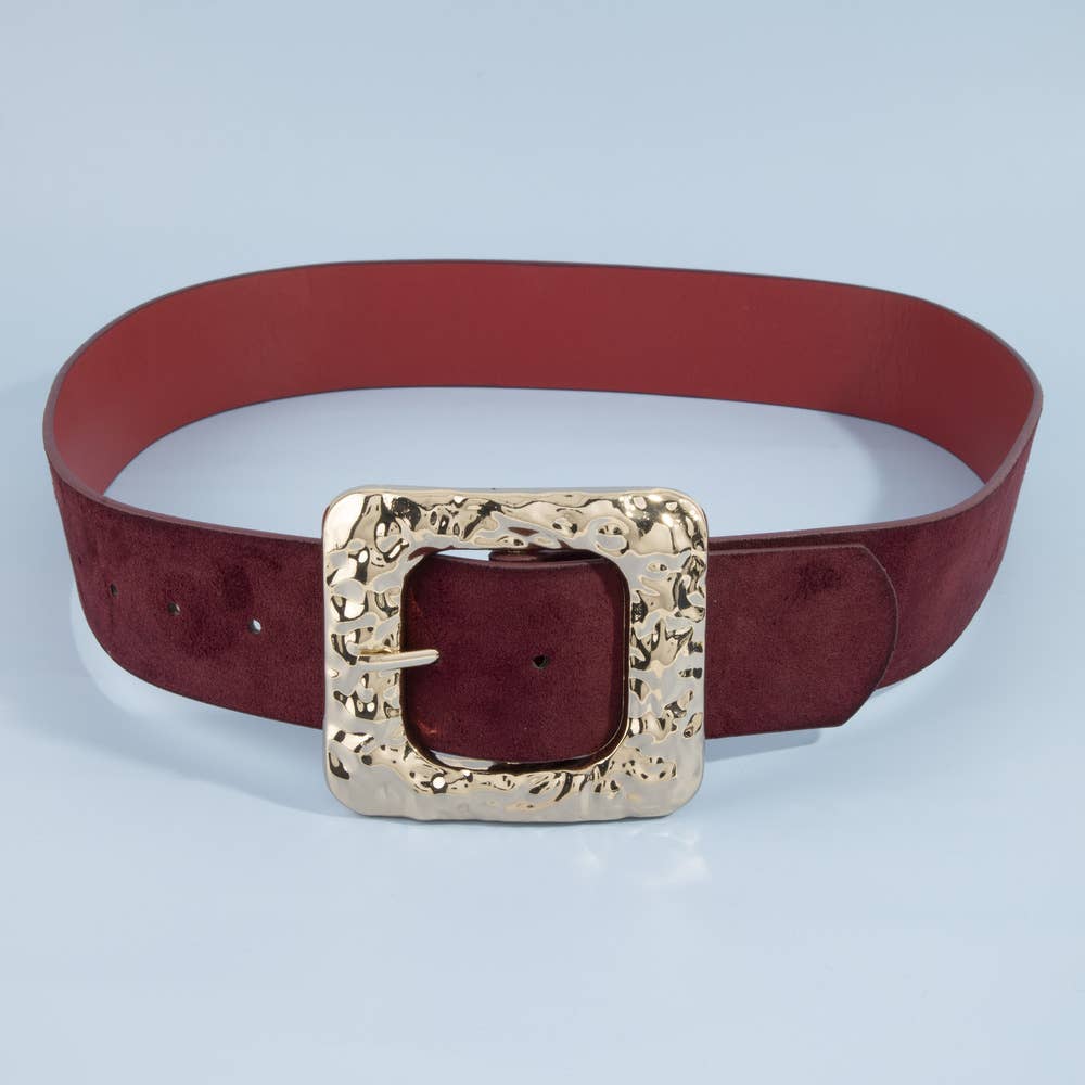 Vegan Suede Square Hammered Buckle Belt