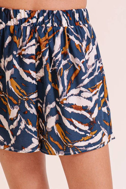 Earthy Print Elastic Waist Shorts