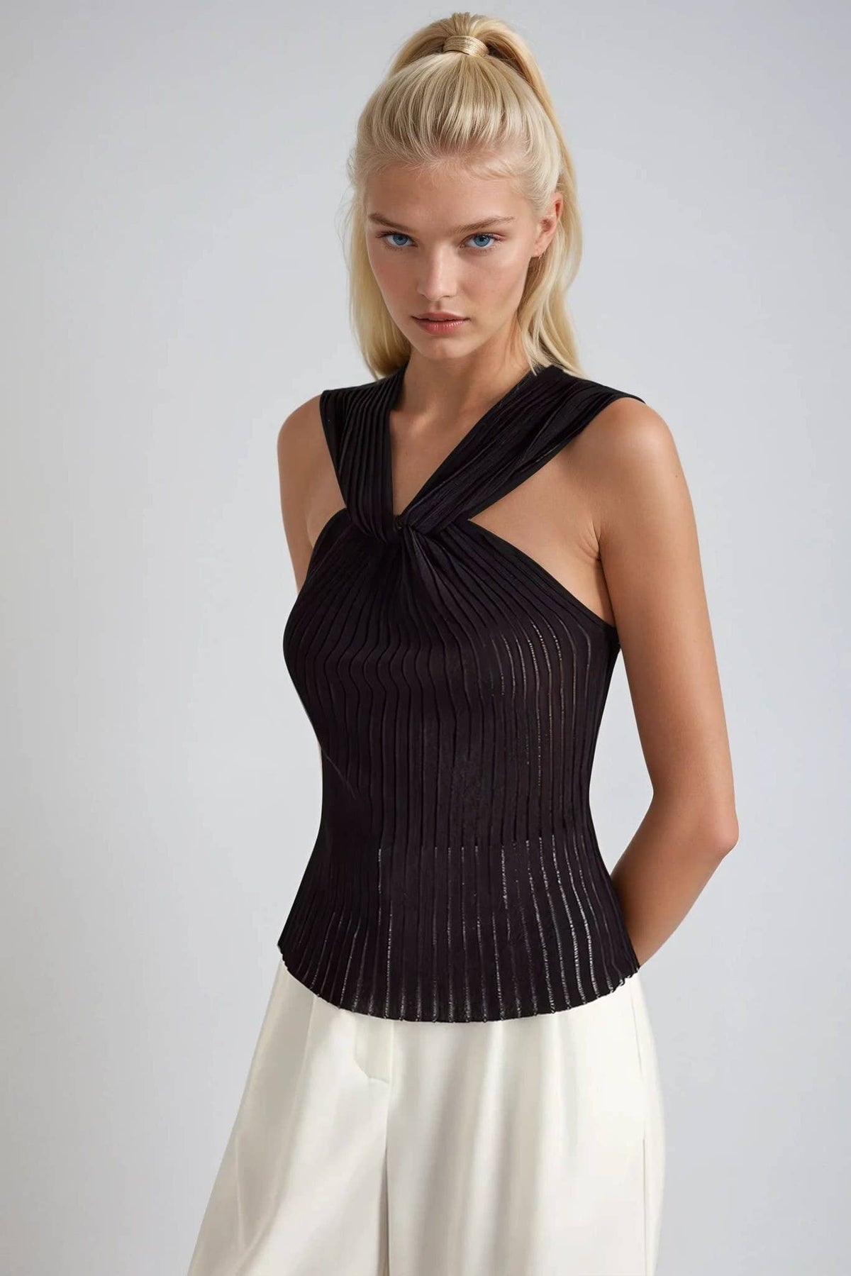 SHEER RIBBED LUXE HALTER