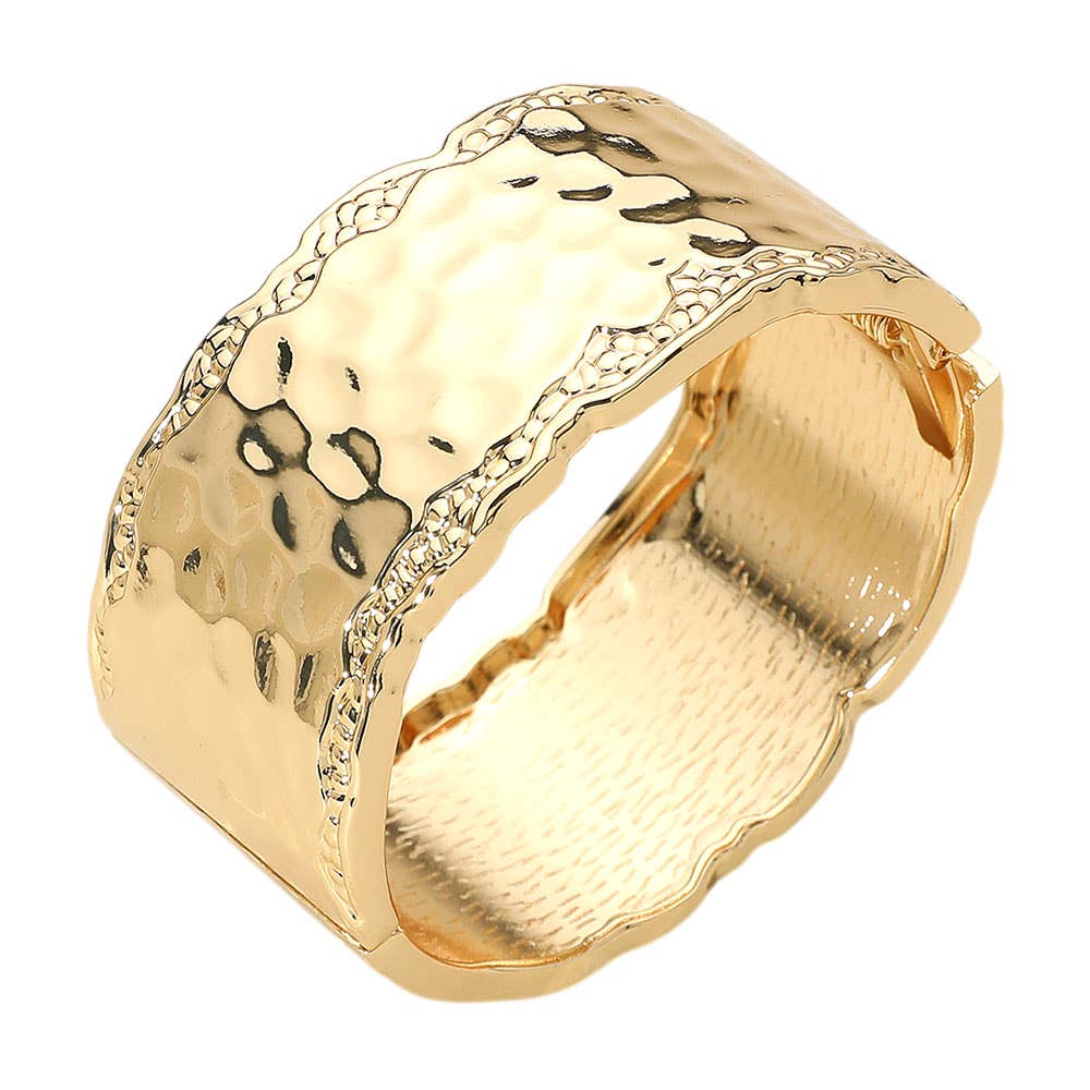 Hammered Metal Wide Hinged Bangle Bracelet