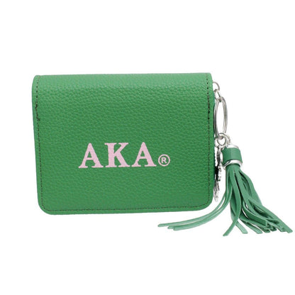 AKA Sorority Green Tassel Keychain Zipper Wallet