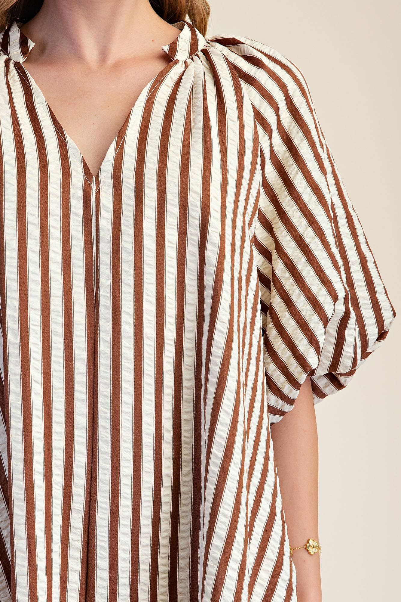 Puff-Sleeve Stripe Mini Dress By Glam Apparel