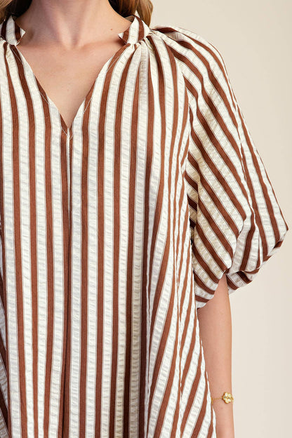 Puff-Sleeve Stripe Mini Dress By Glam Apparel