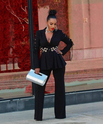 Captivating Women Two Piece Suit With Embroidered Tie