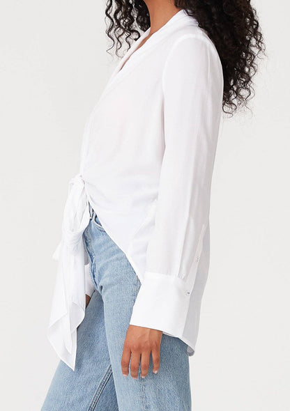 Sherai e V-Neck High Low Tie Front Blouse