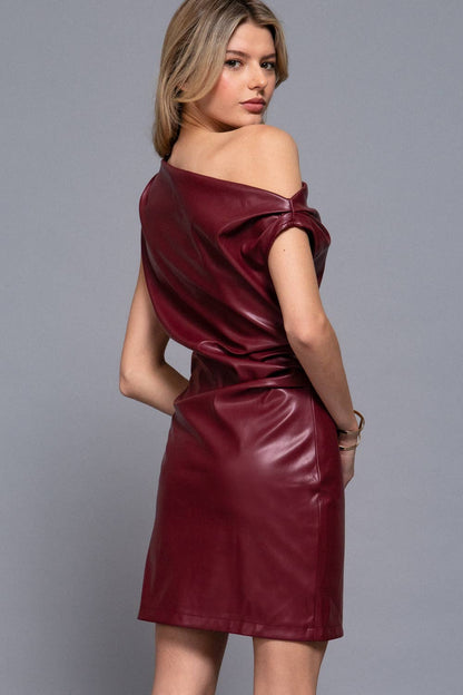 Cheyenne  Asymmetric Vegan Leather Mini Dress