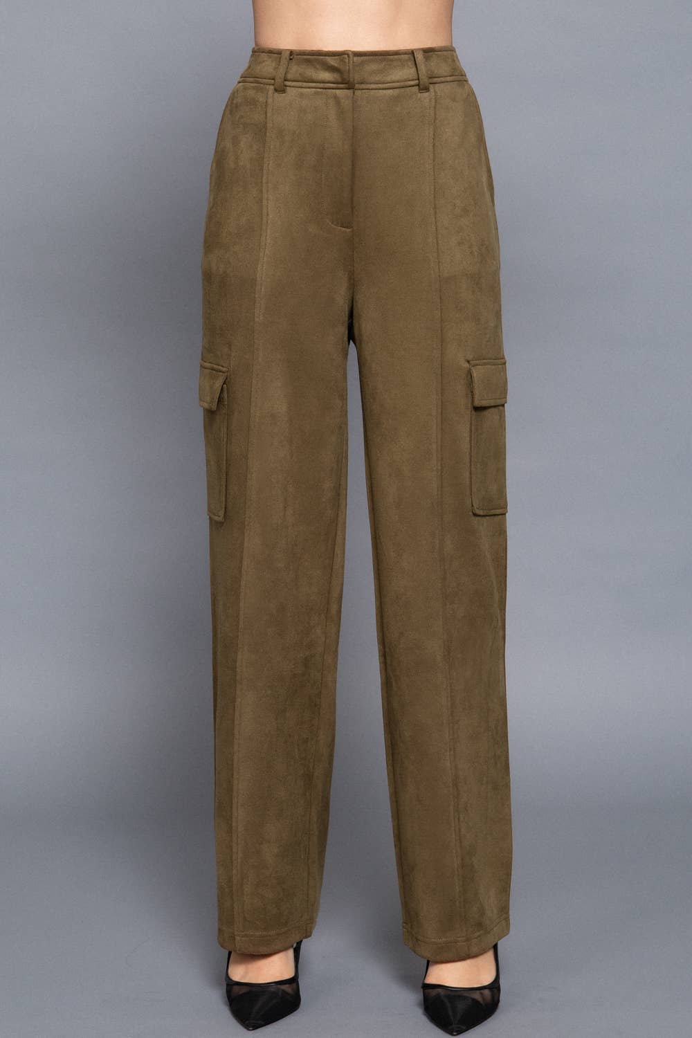 Veronica High Waist Straight Line Suede Cargo Pants
