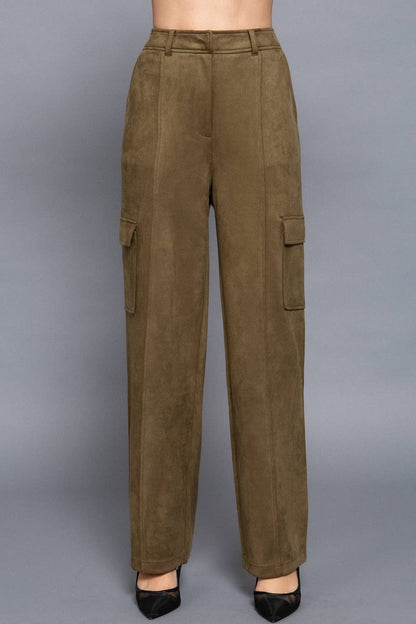 Veronica High Waist Straight Line Suede Cargo Pants