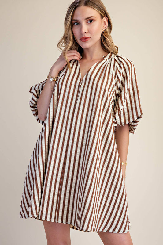 Puff-Sleeve Stripe Mini Dress By Glam Apparel