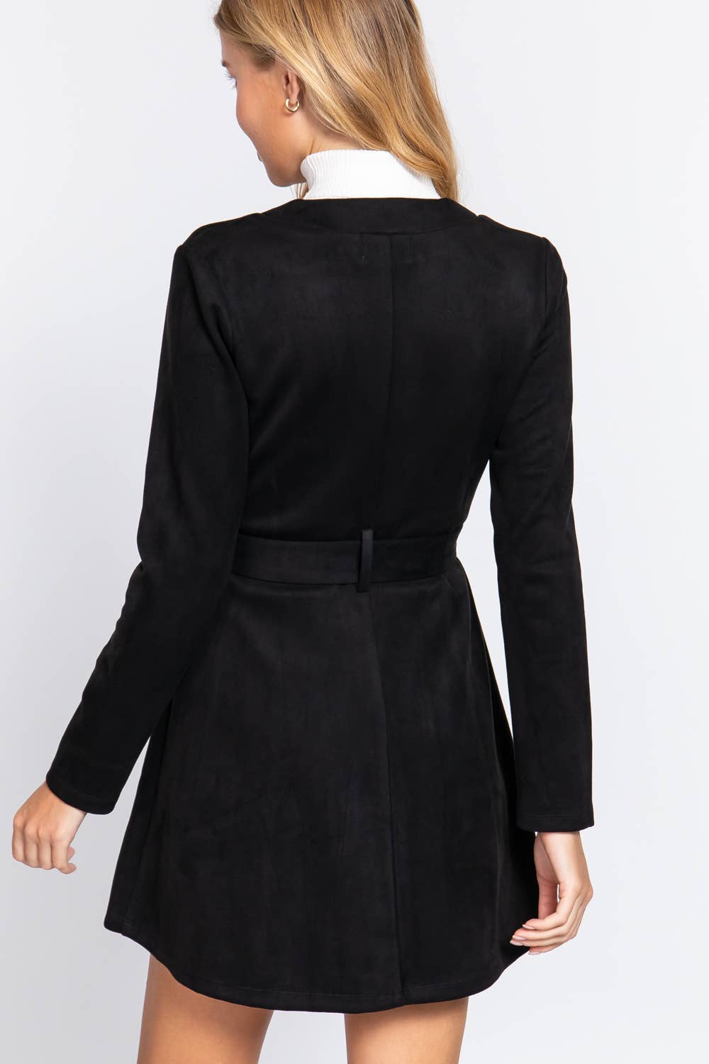 Briah V-Neck Zip-Up Belted Faux Suede Dress Jacket