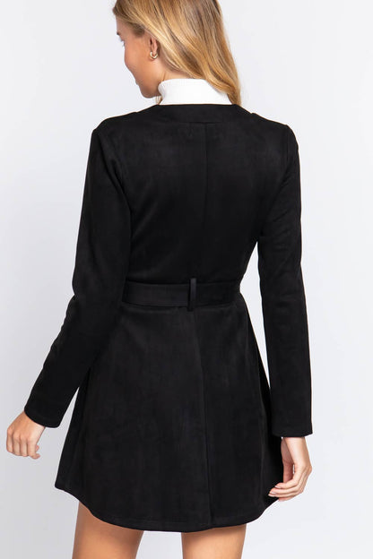 Briah V-Neck Zip-Up Belted Faux Suede Dress Jacket